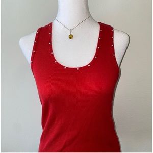 y2k Red Rhinestone Ribbed Tank Top. Size Medium